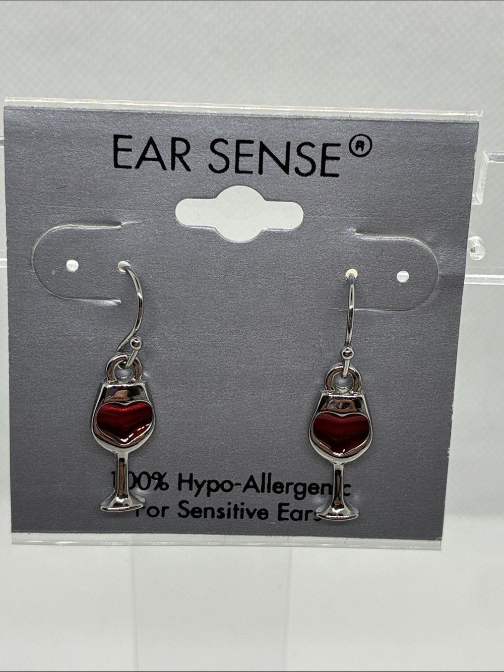 3For$20 Ear Sense Silver Red Wine Glass Dangle Earrings